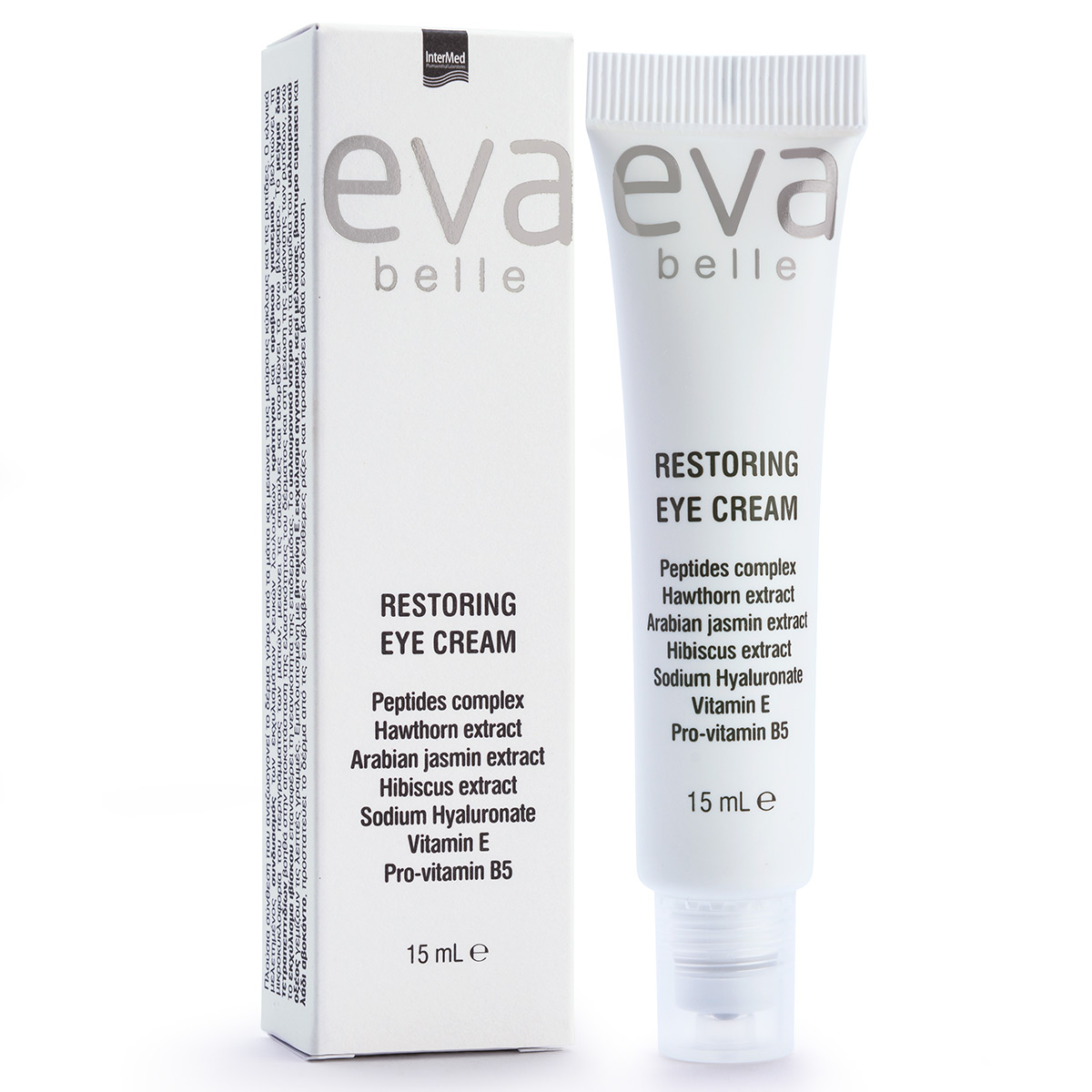 Συσκευασία του προϊόντος Eva Belle RESTORING EYE CREAM της InterMed.