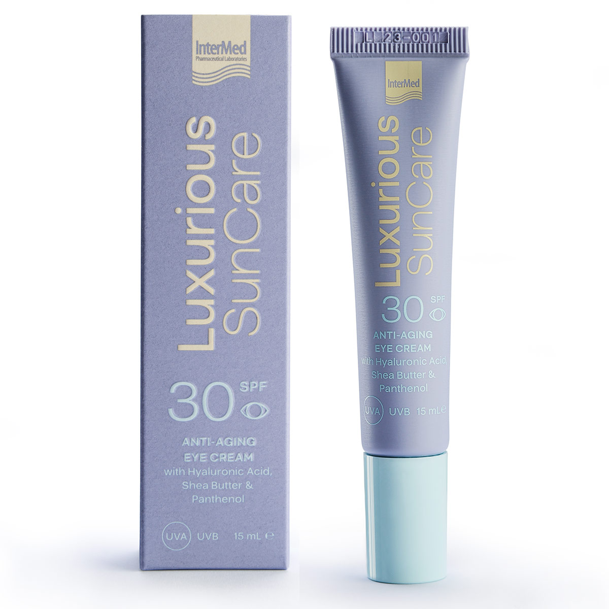 Συσκευασία του προϊόντος Luxurious Anti-ageing Sunscreen Eye Cream SPF 30 της InterMed.