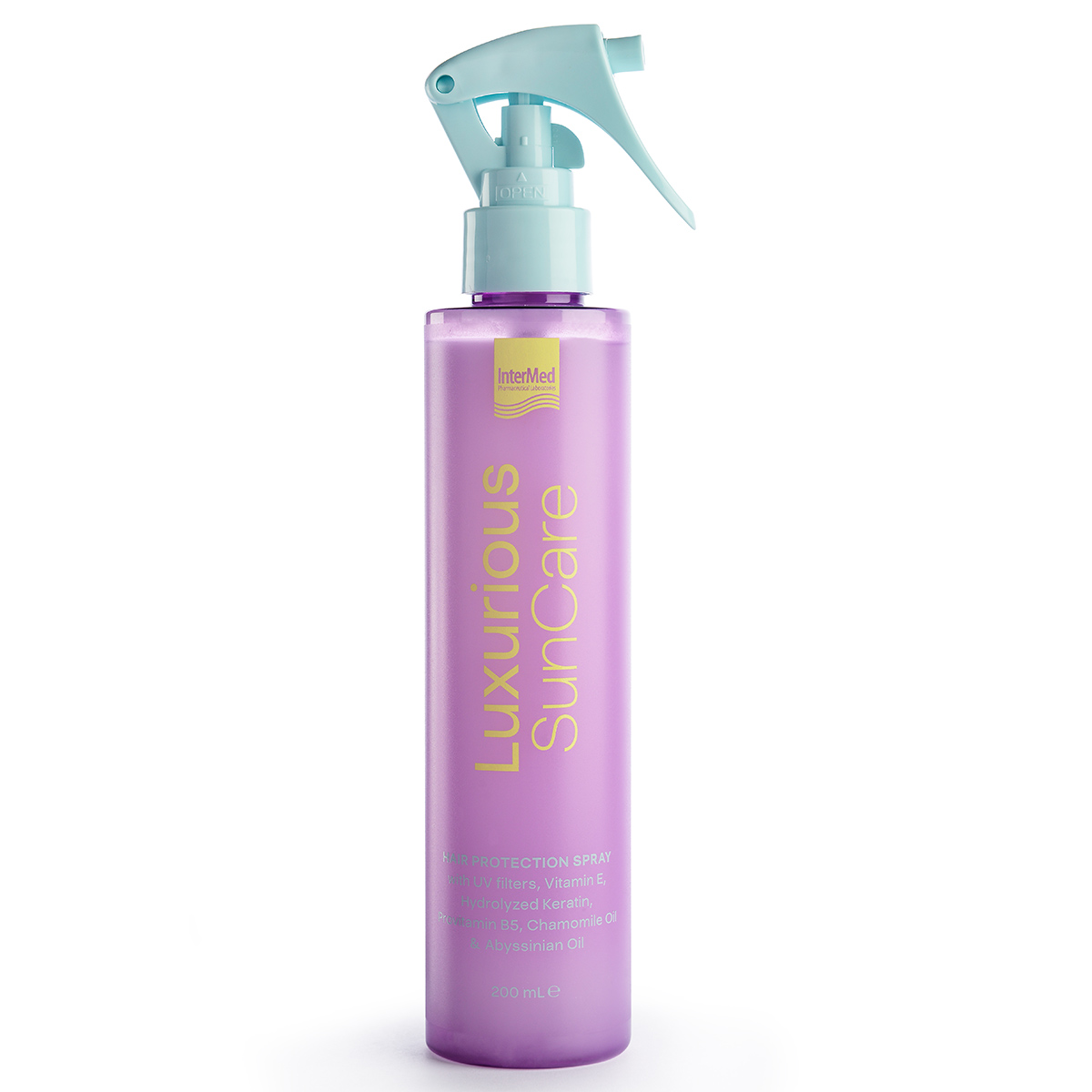 Συσκευασία του προϊόντος Luxurious SunCare Hair Protection Spray της InterMed.
