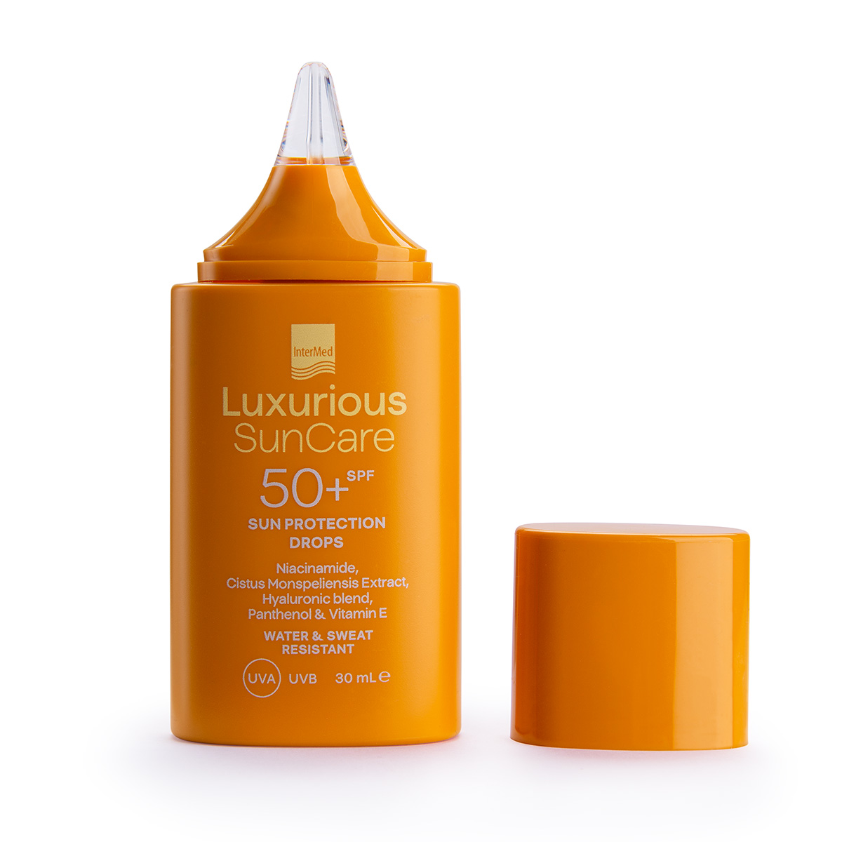 Συσκευασία του προϊόντος SUN PROTECTION DROPS SPF 50+ της InterMed.