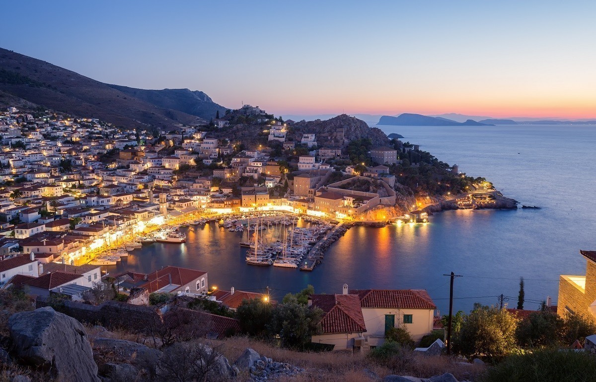 A,View,From,Above,Of,Hydra,Island,,Greece.,City,Of