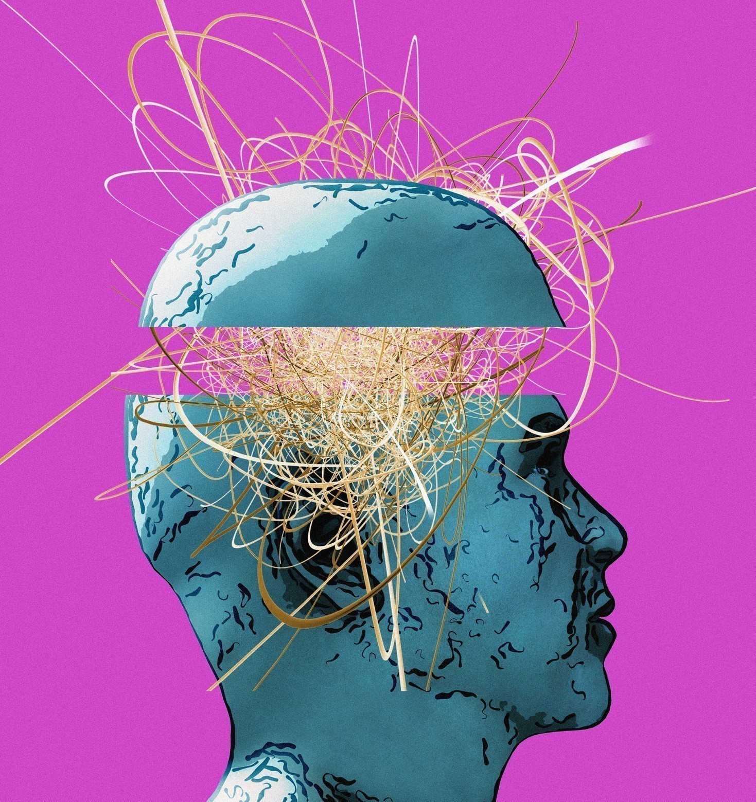 Human head with brain activity, illustration.