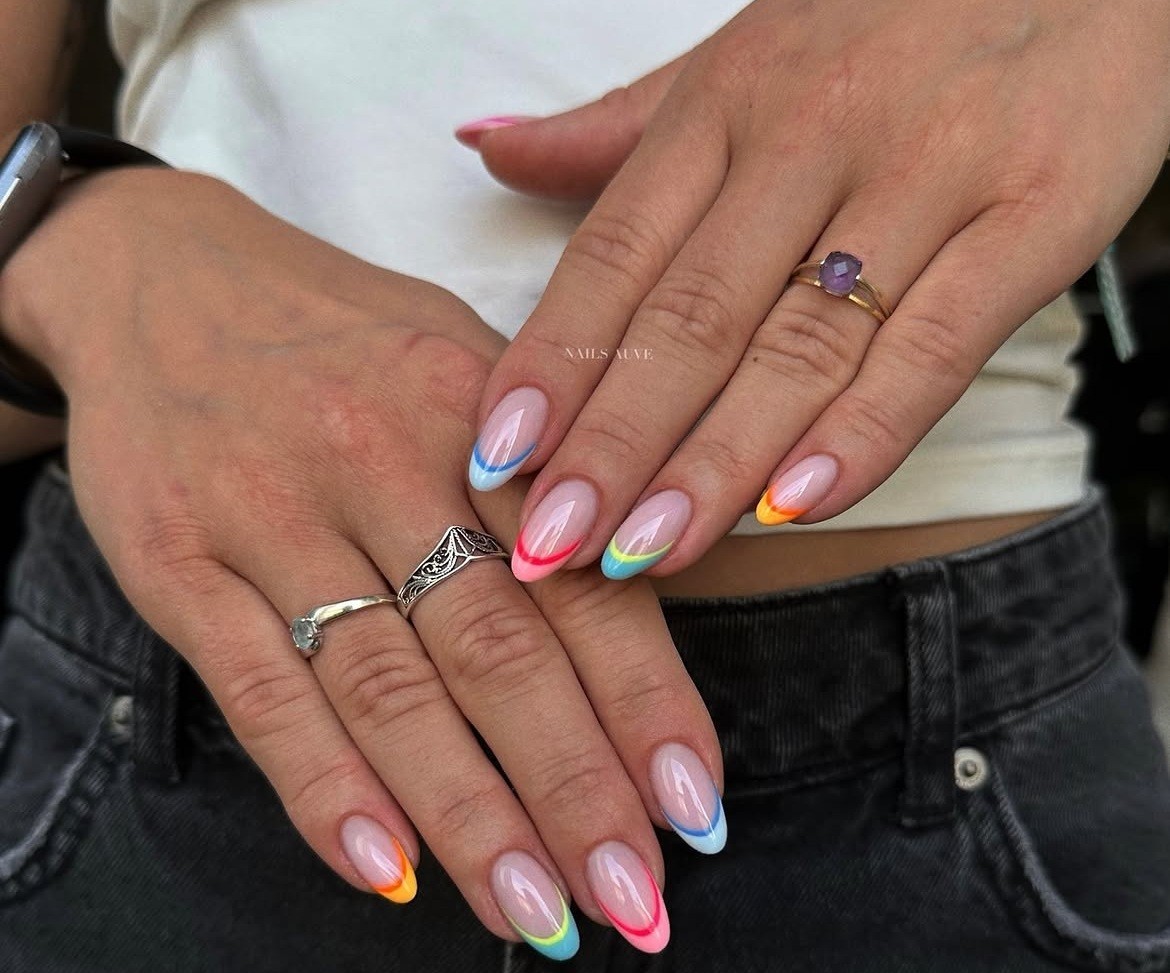 Double colored french 🌈Gel Baby Milk 23 • @elya.m1aje #nails #nail #frenchnails #summernails #co