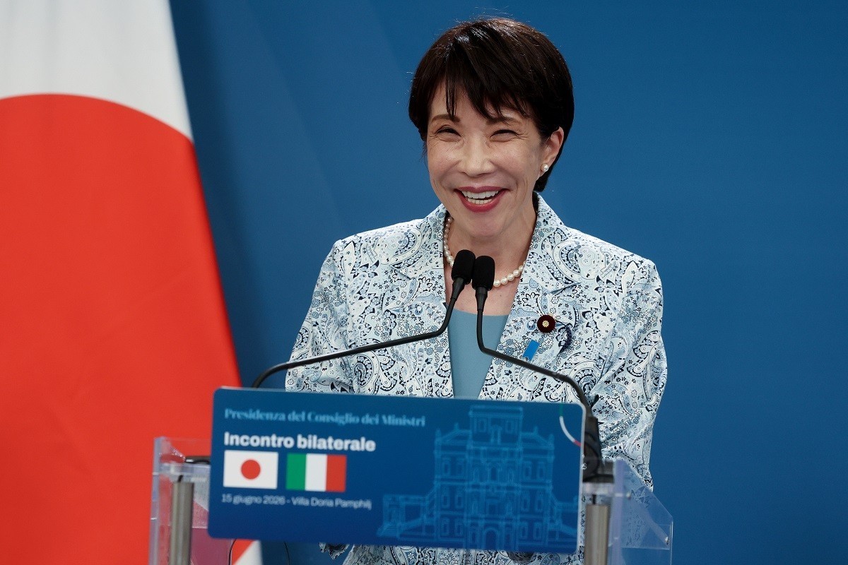 Sanae Takaichi speaks during a joint press conference