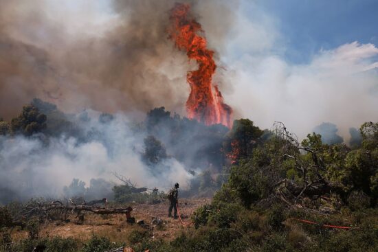 Firefighters battle wildfire in Viotia with air and ground operations